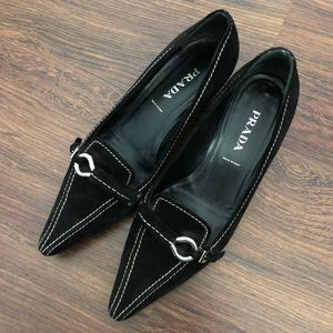 Prada Black Velvet Cuoio shoes size 8 1/2